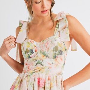 Elegant Floral Midi Dress with Bow Straps
